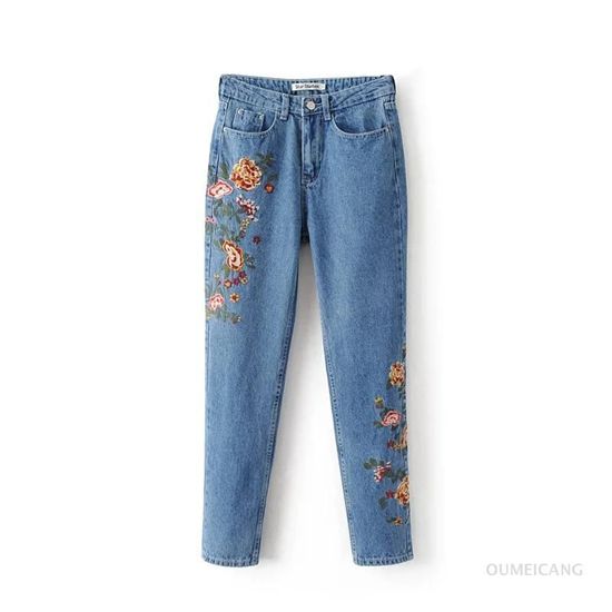 Изображение джинсы  ZARA  с цветочной вышивкой
